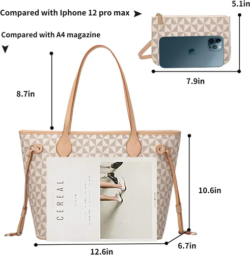 Vista 3 de Bolsos de mano para mujer, bolsos de moda de diseñador con asa superior, 2 piezas, con cartera pequeña (blanco)