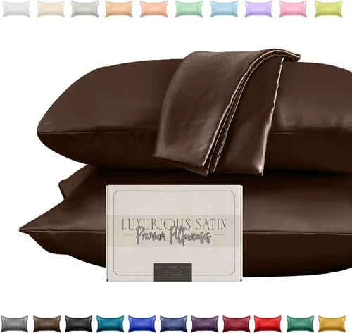 Vista 25 de Elegant Comfort Juego de 2 fundas de almohada de satén sedosas y lujosas para una piel y cabello más saludables, cierre con cremallera oculta