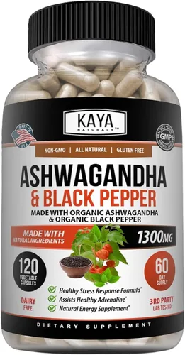 Vista 10 de Kaya Naturals Ashwagandha Cápsulas Extra Strength - Fórmula para aliviar el estrés, apoyo natural del estado de ánimo, estrés, enfoque y suplemento