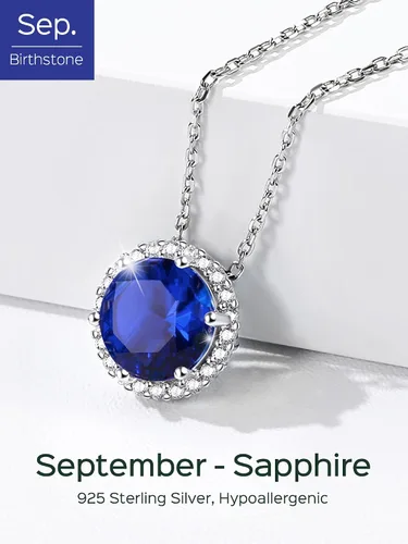Vista 4 de ChicSilver Collar de plata de ley 925 con forma de corazón, redondo, pera, esmeralda, piedra natal simulada, regalo de cumpleaños para mujeres
