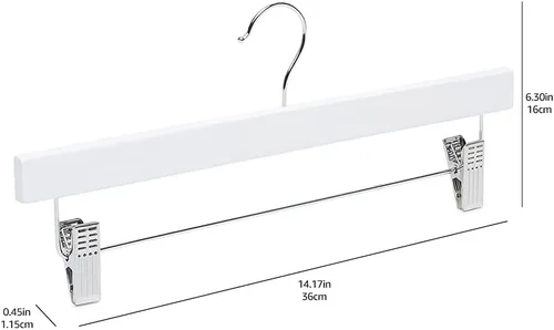 Vista 6 de Amazon Basics Perchas de madera duraderas para pantalones y faldas con clips, color blanco, paquete de 10