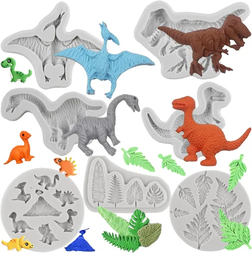 Vista 10 de Sijiangmold Moldes de silicona para fondant de dinosaurio para decoración de pasteles de dinosaurios, chocolate y dulces, decoración de cupcakes