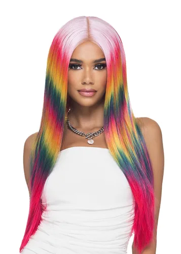 Vista 7 de Vivica A. Fox Espectro, encaje frontal HD, línea de cabello prearrancada, resistente al calor, largo y liso, multicolor, peluca de encaje natural