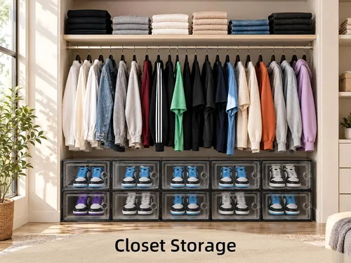 Vista 2 de Kuject Cajas de almacenamiento de zapatos grandes, 12 unidades, organizador Negro