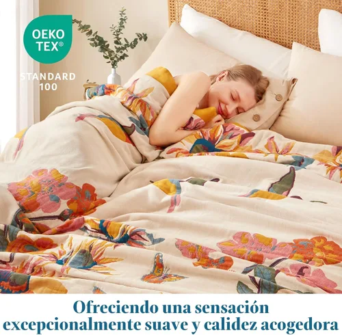 Vista 3 de Manta Bohemia – Manta suave 100% algodón para cama, 60"x80", reversible, transpirable, ligera, para otoño, todas las estaciones, decoración de casa