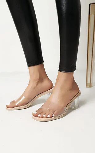 Vista 3 de vivianly Sandalias de tacón transparente para mujer, tacones gruesos transparentes, sin espalda, puntera abierta, sin cordones, zapatos de vestir