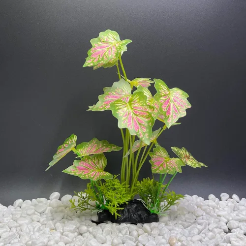Vista 6 de Planta de acuario Decoración de pecera Pequeña Planta artificial de plástico Piel de pez de colores (hojas de selva tropical, rosa, juego grande)