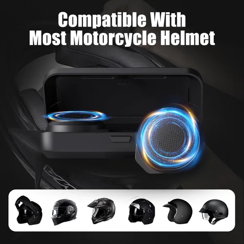 Vista 7 de Auriculares Bluetooth para motocicleta con estuche de carga, altavoz Bluetooth para casco con micrófonos y control remoto, batería de 1900 mAh, 50