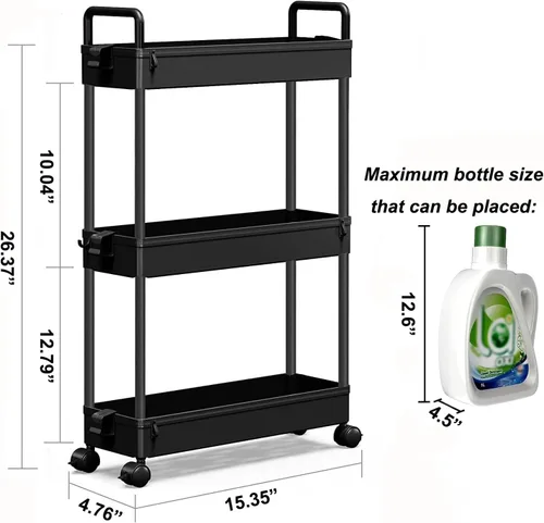 Vista 2 de SOLEJAZZ Carrito de Almacenamiento Delgado con Ruedas de 3 Niveles, Organizador de Almacenamiento Estrecho para Baño, Organizador de Utilidades