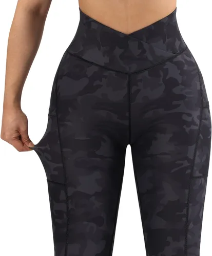 Vista 5 de OMKAGI Leggings con cintura cruzada en V para mujer con bolsillos cintura alta pantalones de yoga para entrenamiento