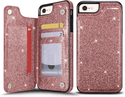 Vista 15 de Funda de piel tipo cartera para iPhone con (dos cierres magnéticos), (ranuras para tarjetas) función atril