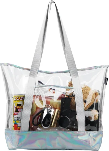 Vista 7 de Bolsa grande transparente, bolsa de mano aprobada por estadios para el trabajo, viajes, compras (con bolsillo desmontable con cremallera)