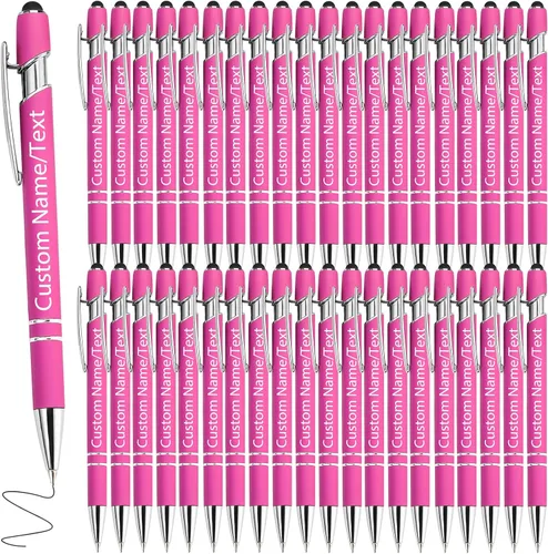 Vista 23 de Bolígrafos personalizados con nombre, paquete de 10 bolígrafos personalizados a granel, bolígrafo de tinta negra grabada con punta de lápiz óptico
