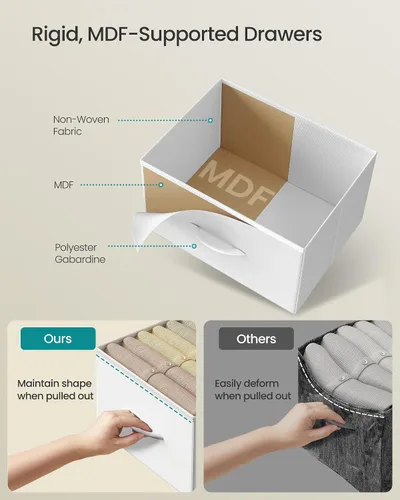 Vista 5 de SONGMICS Cómoda alta para dormitorio, 5 cajones de tela con marco de acero Blanco nube