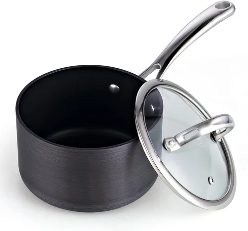 Vista 11 de Cooks Standard NC-00340 – Sartén con tapa de grado Premium, anodizado, sólido, antiadherente, 1 qt, Negro