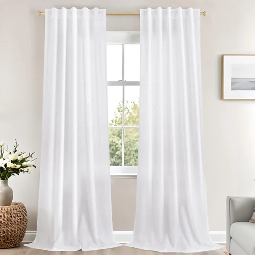 Vista 47 de Mrs.Naturall Cortinas negras de 45 pulgadas de largo, cortinas cortas de lino transparente para privacidad para cocina, dormitorio, ventanas