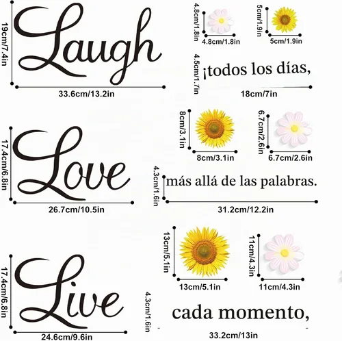 Vista 4 de Calcomanías de pared con diseño de margaritas de girasol, cita inspiradora para decoración del hogar