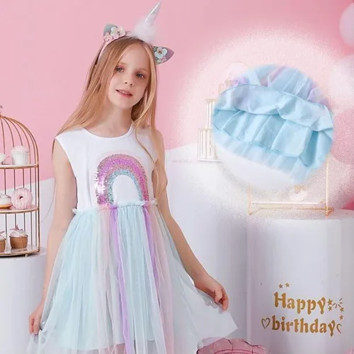 Vista 4 de VIKITA Vestidos de verano sin mangas de poliéster tutú para niñas de 3 a 12 años