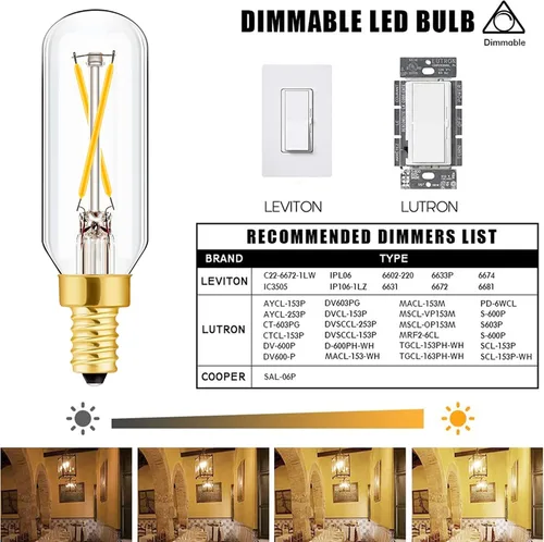 Vista 5 de Leools Bombilla LED E12 Regulable de 2W Equivalente a Bombilla de Luz de 25 Vatios Blanco Suave T6 T25 Bombilla Candelabro E12 de 25 Vatios