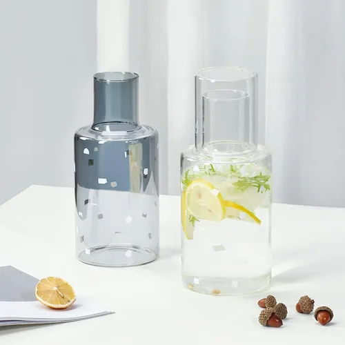 Vista 5 de Simple - Jarra de agua nocturna de cristal con vaso, jarra y taza de noche, transparente, 33 onzas