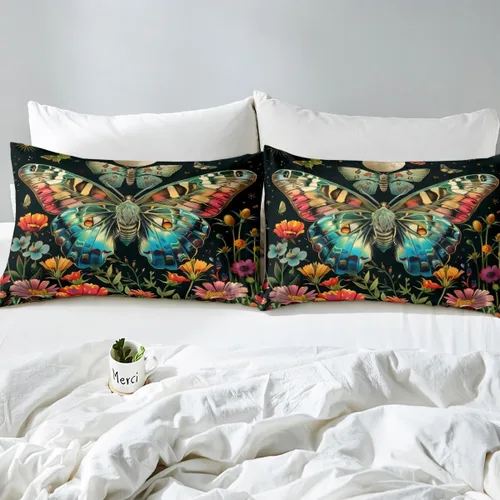 Vista 5 de Manfei Juego de sábanas bajeras de noche gótica, tamaño individual, 3 piezas, juego de sábanas rústicas de mariposa de polilla para decoración