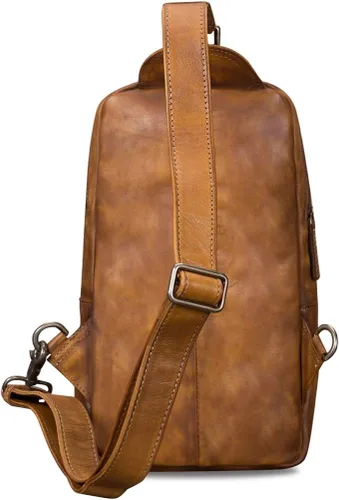 Vista 3 de IVTG Bolso bandolera de cuero genuino para hombres y mujeres, estilo vintage, hecho a mano, bolso de hombro, bolso cruzado en el pecho, Marrón