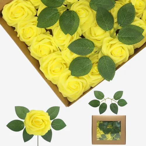 Vista 54 de Flores artificiales, rosas falsas de espuma de aspecto real, combo de flores artificiales de boda para ramos de boda, centros de mesa, arreglos