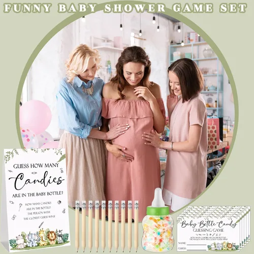 Vista 7 de Roowest 62 piezas de Baby Shower Games Guess How Many Candies Are in the Jar Signal, 50 pequeños juegos de adivinanzas, 10 lápices HB y botella