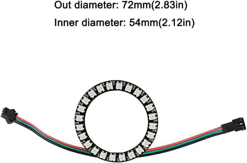 Vista 3 de Anillo LED WS2812 de 24 bits con cable SM2.54-3P, 24 x WS2812B 5050 RGB LED módulo a todo color DC5V con controladores integrados programables
