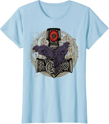 Vista 25 de Thors Hammer Mjolnir Huginn and Muninn Odin Raven - Camiseta, Negro, S