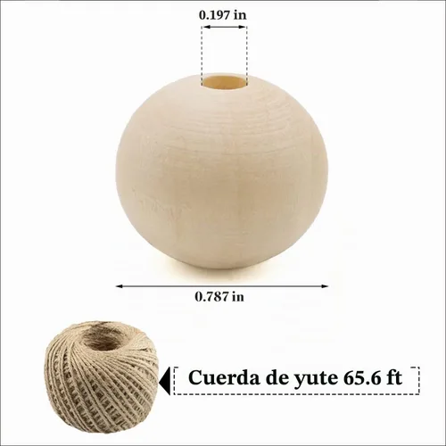 Vista 2 de Cuentas de madera, 300 cuentas espaciadoras de madera redondas naturales de THYSSEN de 0.787 pulgadas para hacer decoraciones y manualidades