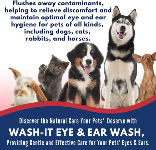 Vista 4 de Wash-It - Lavado de ojos y oídos para mascotas para eliminar contaminantes, irritaciones y suciedad, lavado de oídos y lágrimas hecho en Estados