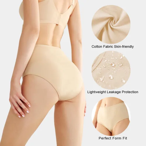 Vista 5 de BATTEWA Ropa interior lavable de algodón para incontinencia para mujeres, de cintura alta, transpirable, a prueba de fugas, bragas absorbentes