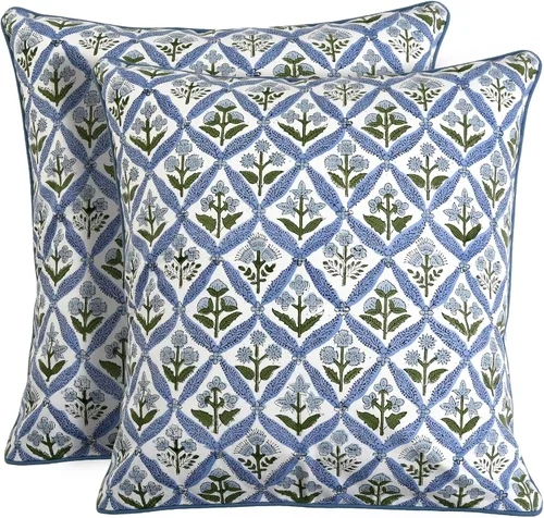 Vista 10 de Ridhi Juego de 2 fundas de almohada decorativas de 16 x 16 pulgadas con estampado de bloques de color azul aguamarina para sala de estar