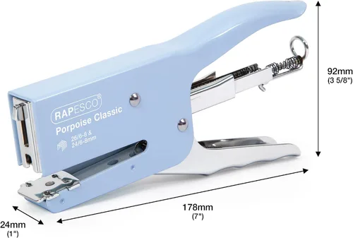 Vista 6 de Rapesco 1346 Alicates de grapado clásicos de marsopa, capacidad para 45 Azul polvoriento