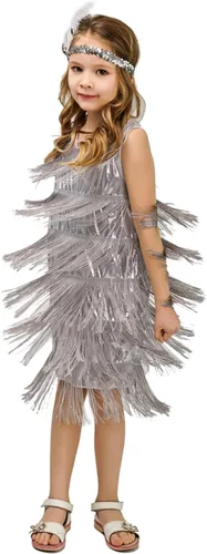 Vista 4 de Disfraz de satén flapper de moda para niños y niñas (S, M, L)