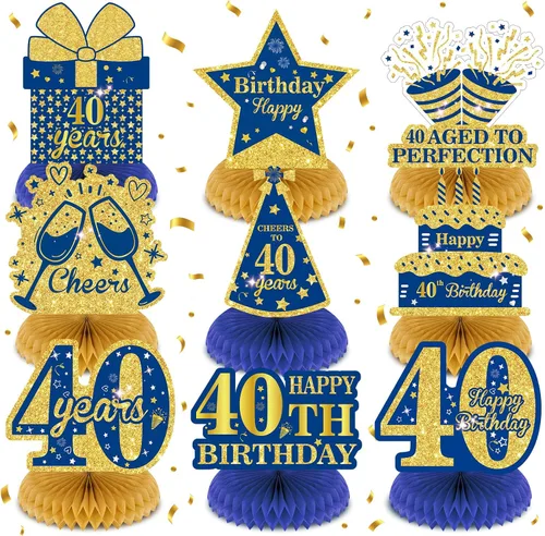 Vista 12 de 9 piezas de decoración de cumpleaños azul marino dorado 18 centros de mesa de panal para decoración de mesa, decoraciones de feliz cumpleaños 18