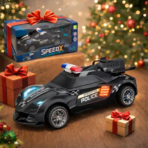 Vista 8 de Coche de policía de juguete con control remoto con efecto de humo y luces LED, auto RC recargable rápido para niños, neumáticos de goma