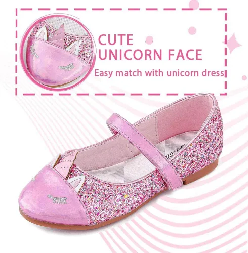 Vista 5 de Furdeour Girls Dress Shoes Mary Jane Flower Wedding Party Bridesmaids Shoes Glitter Princess Ballet Flats for Kid Toddler