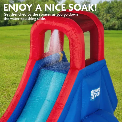 Vista 5 de Sunny & Fun Parque acuático inflable de un solo anillo – Resistente para la diversión al aire libre – Pared de escalada, tobogán y piscina profunda