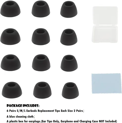 Vista 2 de 6 pares de puntas negras de repuesto de silicona S/M/L para Galaxy Buds 2 Pro, compatibles con Samsung Galaxy Buds 2 Pro