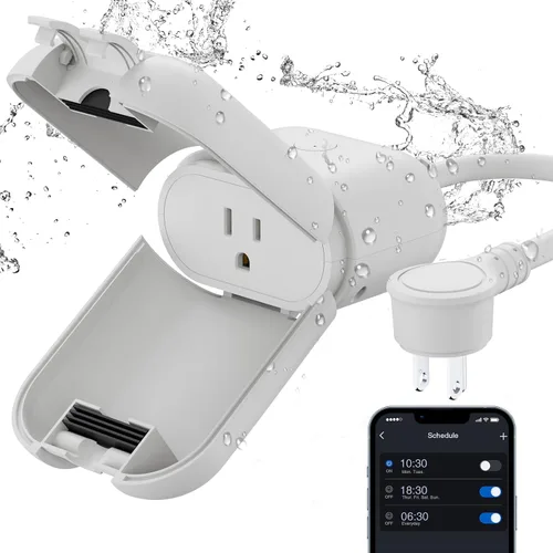 Vista 10 de ELEGRP PQR11 Enchufe inteligente para exteriores con regulador de intensidad impermeable IP66, enchufe WiFi inteligente compatible con Alexa