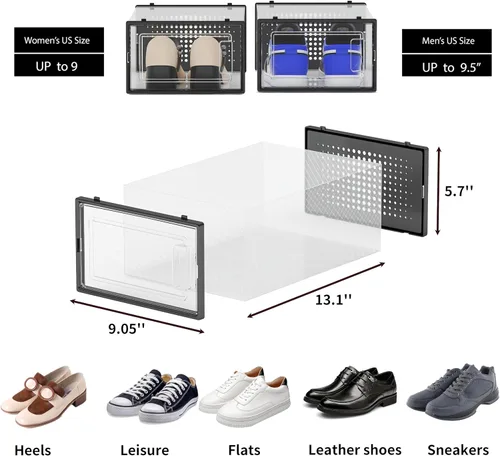 Vista 3 de Paquete de 12 cubos de almacenamiento de zapatos, organizador de zapatos apilable de plástico transparente para armario, zapatero plegable que