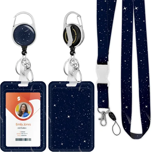 Vista 23 de Soporte para tarjetas de identificación con cordón, soporte retráctil para tarjetas de identificación, correa desmontable para el cuello con carrete