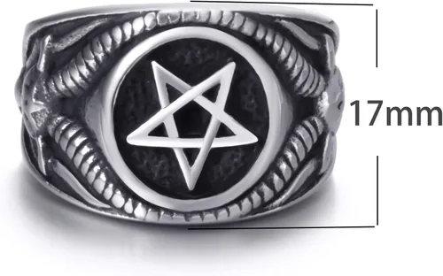 Vista 2 de Anillo de pentagrama Baphomet Cabra Satanás Demonio Diablo Hombres Anillos de Acero Inoxidable Joyería Vintage