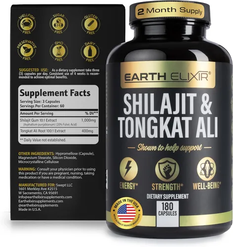 Vista 2 de Shilajit y Tongkat Ali para hombres y mujeres - Cápsulas puras de Shilajit con ácido fúlvico de alta potencia y minerales traza - Shilajit