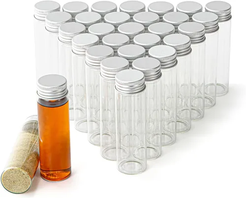 Vista 10 de Viales de vidrio de 80 ml, 14 piezas, con tapa de rosca de aluminio, 14 botellas de vidrio transparente de BKMAMLAB