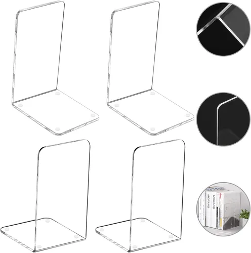Vista 12 de Lulonpon 2 Piezas Sujetalibros, Sujetalibros, Sujetalibros para Estantes, Sujetalibros para Libros Pesados, Sujetalibros Transparentes, Sujetalibros
