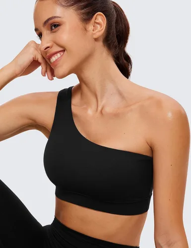 Vista 4 de CRZ YOGA Butterluxe - Brasier deportivo de un hombro para mujer, sin mangas, con una correa, de bajo impacto, asimétrico, para entrenamiento y yoga