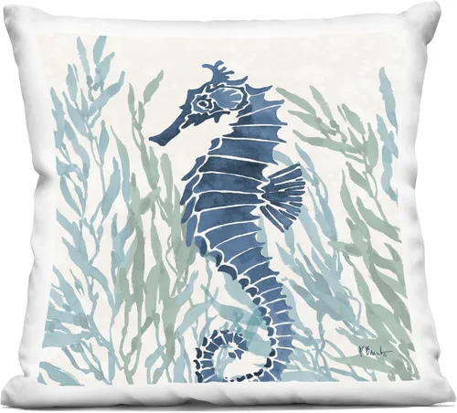 Vista 10 de Stupell Industries Paul Brent - Almohada de natación azul con diseño de tortuga marina y contorno de coral, 18 x 18 pulgadas